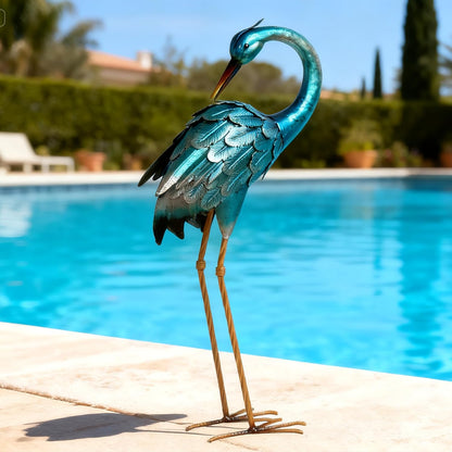chisheen Crane Garden Statues, Metal Garden Crane Outdoor, Blue Heron Sculpture Metal Yard Art, Large Heron Decoy, Bird Statues, Lawn Ornaments for Backyard Pond Patio Porch Outside Decorations