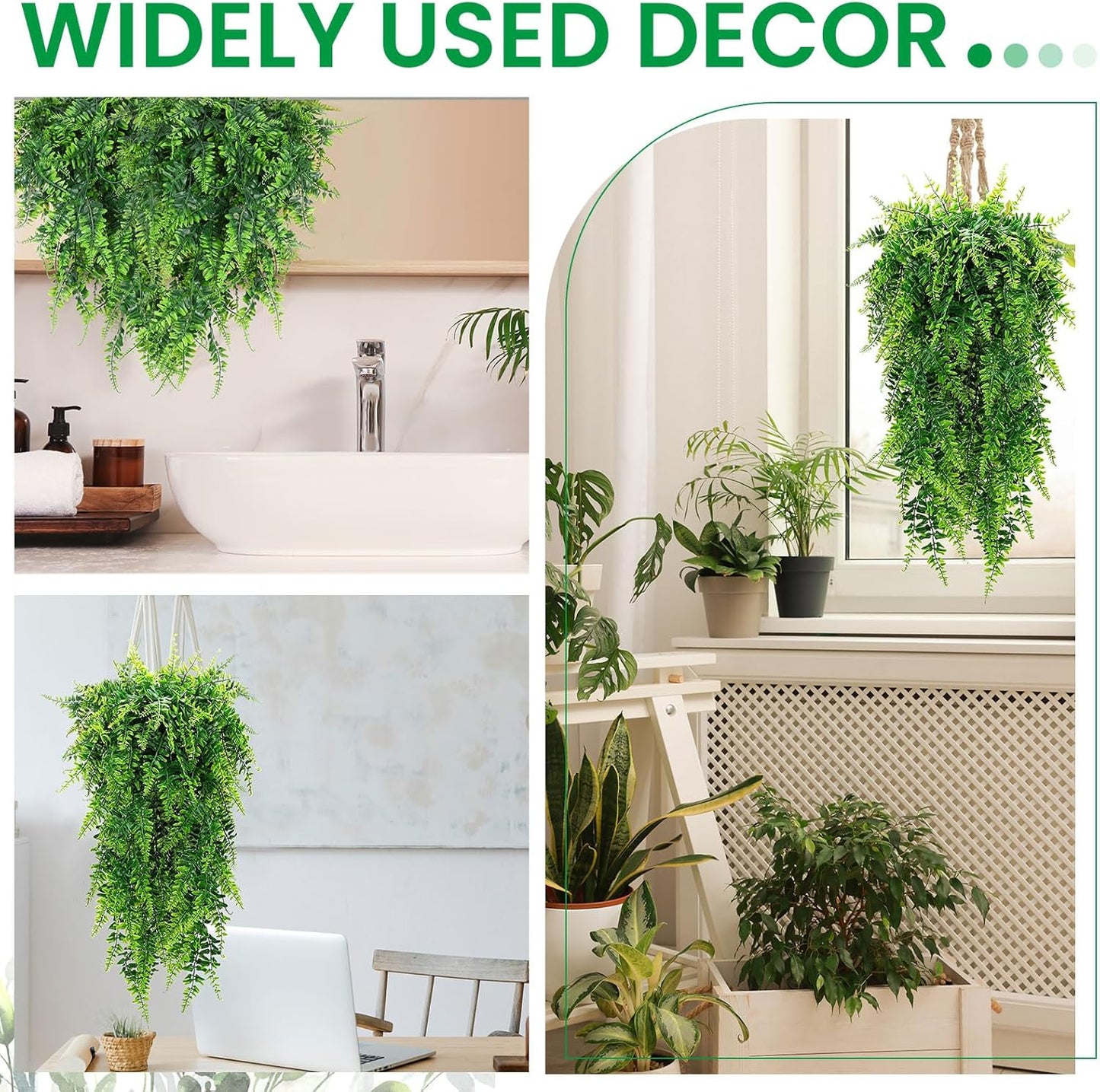 Geosar 104 Pcs Artificial Hanging Plants 32 Inch Hanging Boston Ferns Plastic Fake Plants for Wall Room Garden Wedding Garland Indoor Outdoor Decoration, No Basket