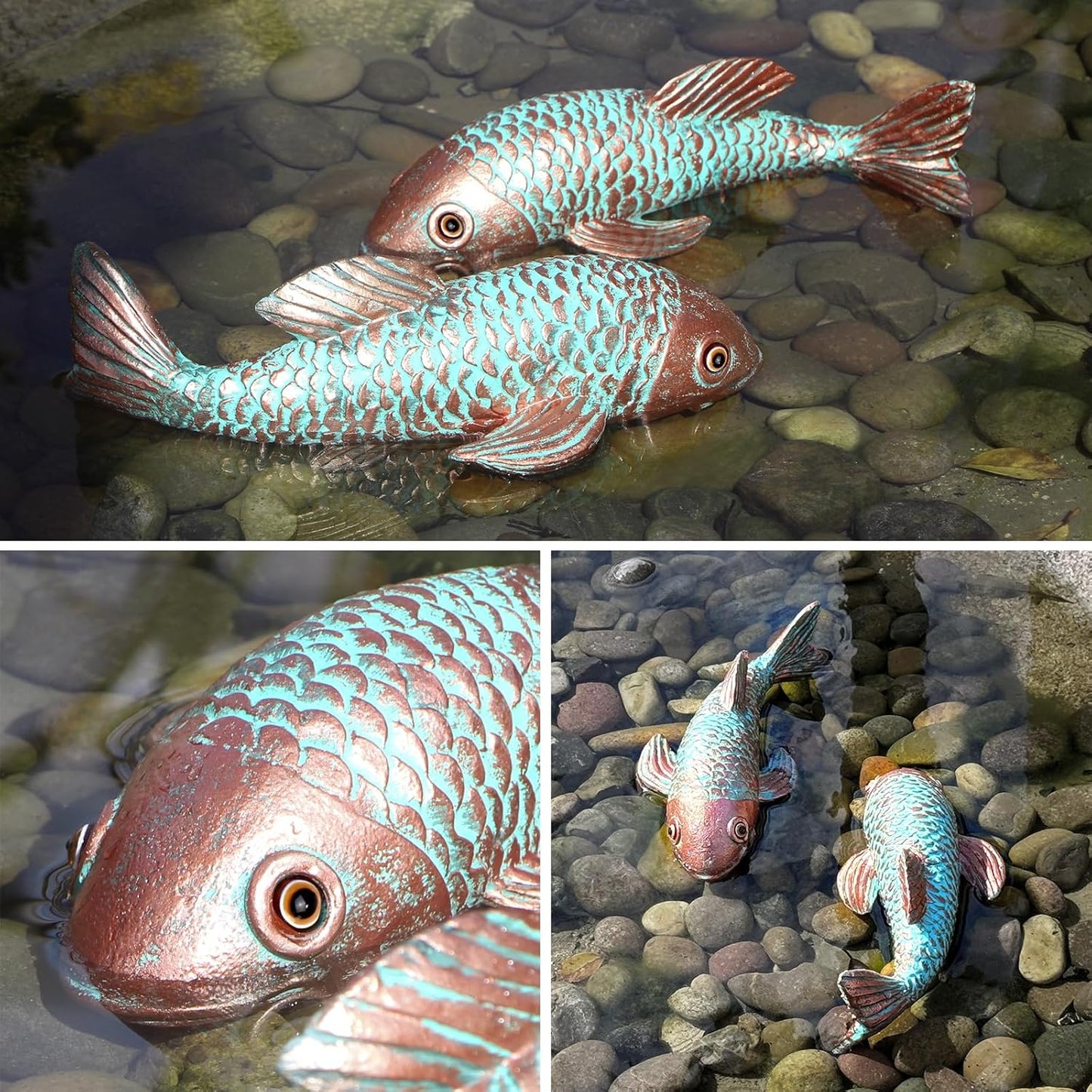 Garden Statues,Koi Fish Decor,Set of 2 Antique Koi Fish Garden Statue,Sculpture for Outdoors,Patio Decor,Backyard and Home Kitchen Decoration,Gifts for Mom Women Grandma