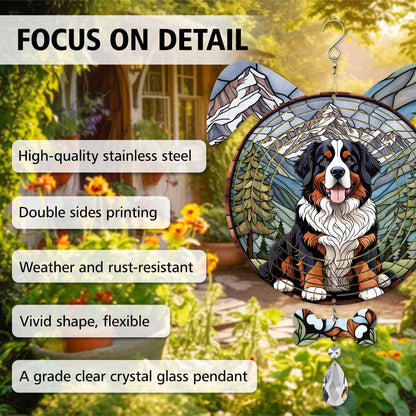 Bernese Mountain Dog Ears Wind Spinner, Bernese Mountain Wind Spinner Hanging for Yard and Garden V02