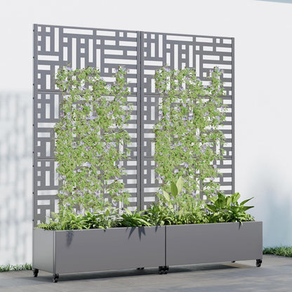 Casaphoria 72"x35" Metal Raised Garden Bed with Trellis(2 Pack), Outdoor Planter Box with Wheels & Drainage Holes for Climbing Plants, Flowers, Elevated Garden Kit with Privacy Screen, Grey-Helen