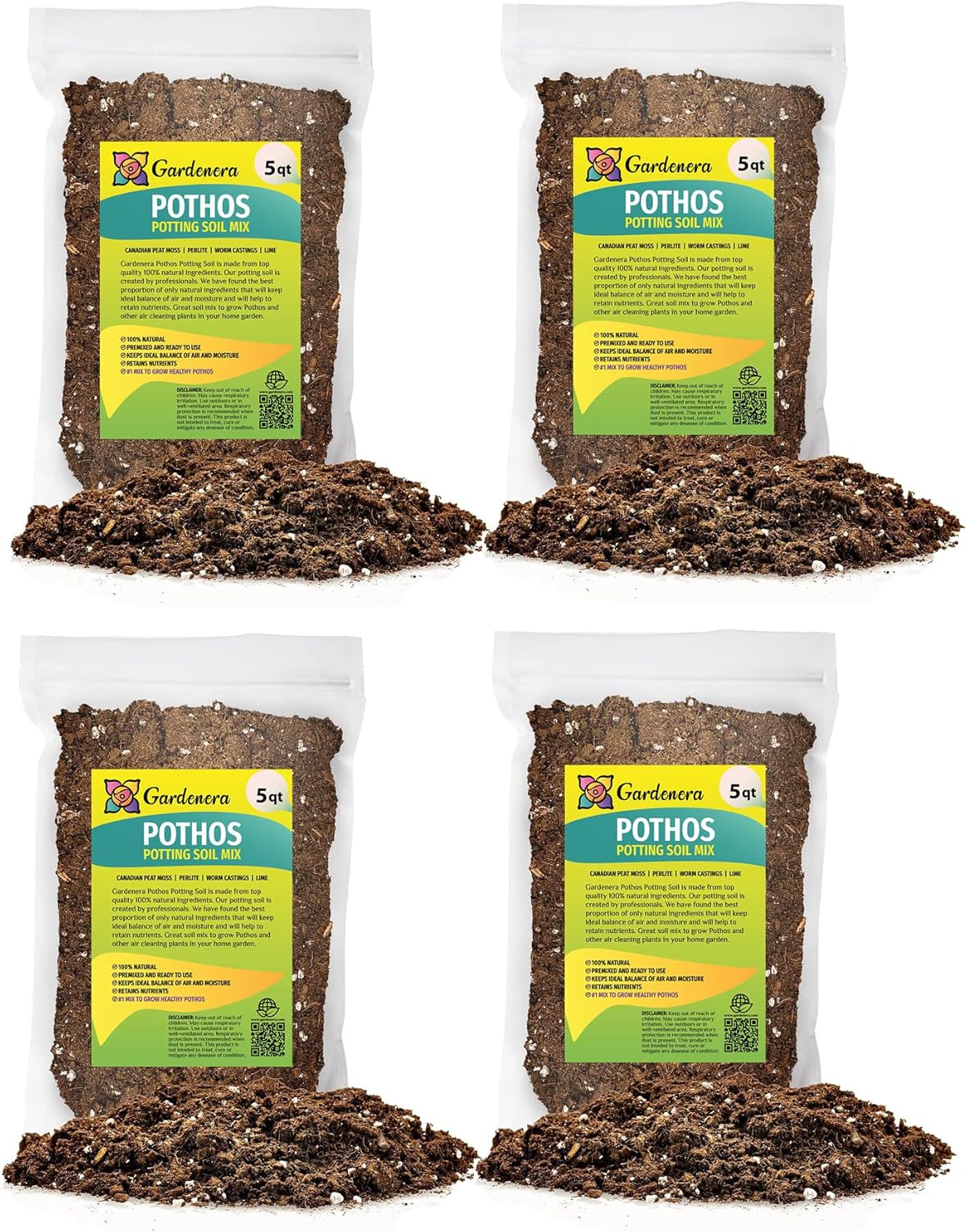 GARDENERA Premium Pothos Potting Soil Mix - Air Cleaning Plant Potting Mix, Soil Mix for Pothos, Parlor Palm, Peace Lily - (2 Quart Bag)