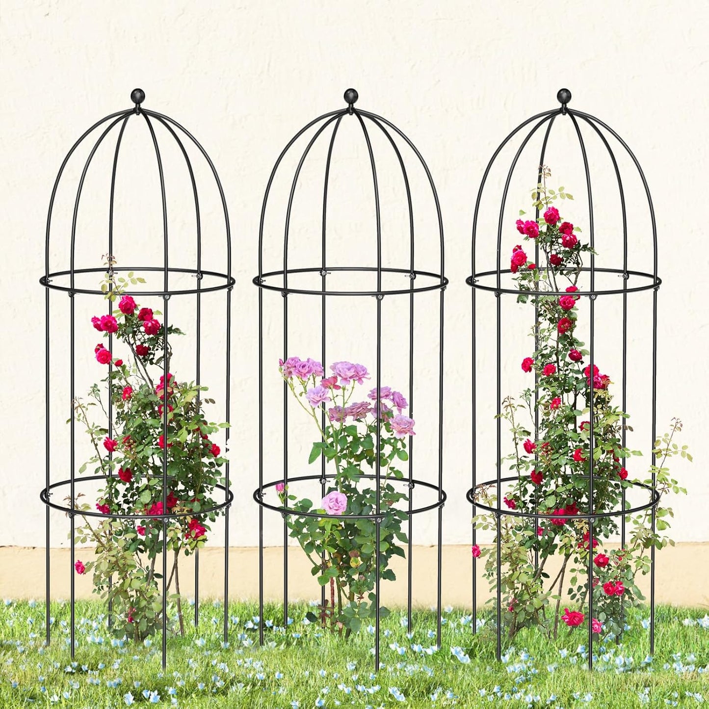 3 Pack Metal Plant Cage Support, 47" H Peony Support Tomato Cage Garden Rose Obelisk Trellis Supports Tower for Clematis Vine Jasmine Supports Outdoor Indoor
