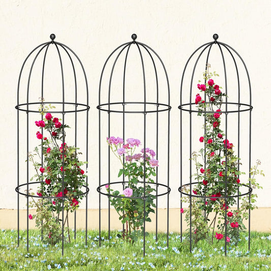 3 Pack Metal Plant Cage Support, 47" H Peony Support Tomato Cage Garden Rose Obelisk Trellis Supports Tower for Clematis Vine Jasmine Supports Outdoor Indoor