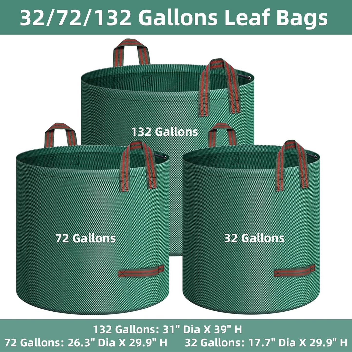 2-Pack 32 Gallons Leaf Bags, Reusable Yard Waste Bags, Heavy Duty Lawn Bags for Garden Leaves and Waste Collection, Lightweight Portable Yard Trash Bag