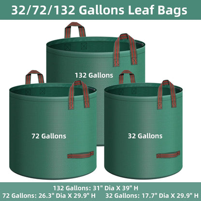 2-Pack 32 Gallons Leaf Bags, Reusable Yard Waste Bags, Heavy Duty Lawn Bags for Garden Leaves and Waste Collection, Lightweight Portable Yard Trash Bag