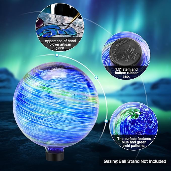 Gazing Balls for Garden, Blue and Green Hand Painted Gazing Ball, Reflective Ball Yard Ornament for Outdoor Decoration Patio Garden Lawn (10 Inch)