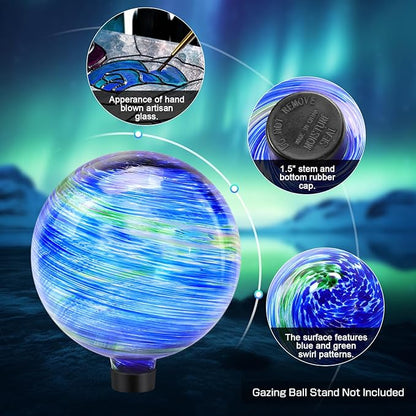Gazing Balls for Garden, Blue and Green Hand Painted Gazing Ball, Reflective Ball Yard Ornament for Outdoor Decoration Patio Garden Lawn (10 Inch)