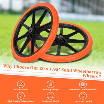 Upgraded 20x1.95" Flat Free Tires Compatible with rubber-maid Wheelbarrow Wheels, 20" Flat Free Tires with 3/4" Bearing Replacement for rubber-maid Cart Wheels/Big Wheel Utility Carts(3/4" Bearing)