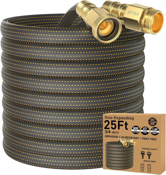 25FT Lightweight Flexible Garden Hose,Non-kink Hose,Solid Brass Fitting for Boats,RV Water Hose,Marine Washdown,Lawn,Garden,Leakproof TPE Hose(OrangeBlack,25FT)