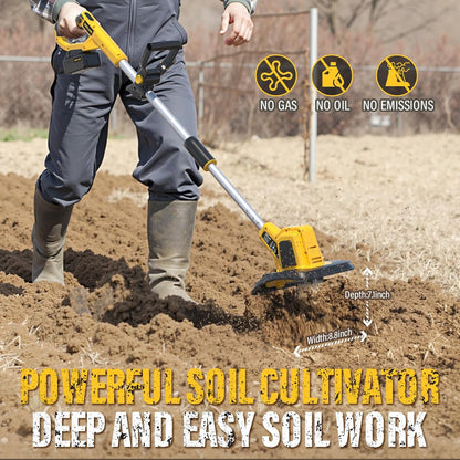 20V Cordless Electric Garden Tiller Cultivator, 9-Inch Tilling Width, 6.6-Inch Depth Rototiller for Soil Cultivation, Lawn, Gardening, Lightweight Tiller Includes 4.0Ah Battery and Charger