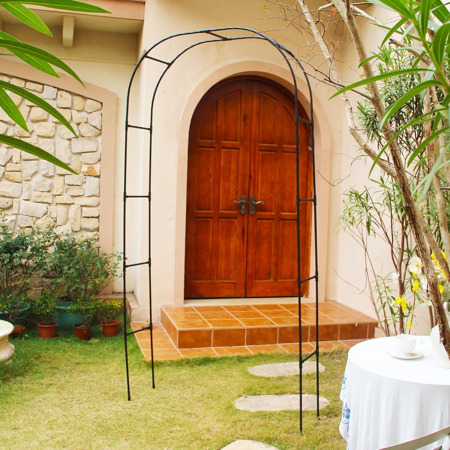 Pergola Arbor Metal+PE Coated, 7.9 Ft H x 4 Ft W, Assemble Freely 3 Sizes, for Outdoor Flower Garden Arch Trellis, Garden Wide Arbor for Climbing Plants, Wedding Bridal Party Decoration