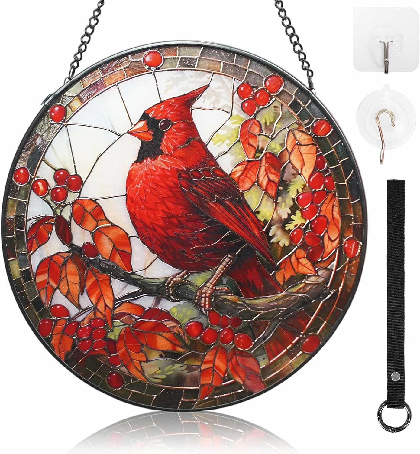 Stained Glass Window Hanging - 7.9-Inch Cardinal Suncatcher Window Decor, Cardinal Gifts for Women, Family and Friends (Birthday/Christmas/Anniversary/Housewarming)