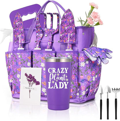 Gardening Gifts for Women, Gardening Tools for Women, 14 PCS Garden Tools Set Kit with Garden Tool Bag, Plant Lover Christmas Birthday for Mom Grandma Aunt, Purple