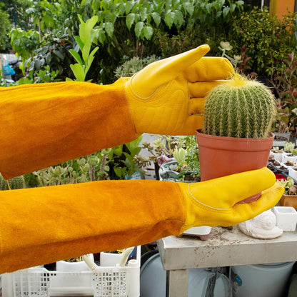 Acdyion Gardening Gloves for Women/Men Rose Pruning Thorn & Cut Proof Long Forearm Protection Gauntlet, Resistant Thick Cowhide Leather Work Garden Gloves