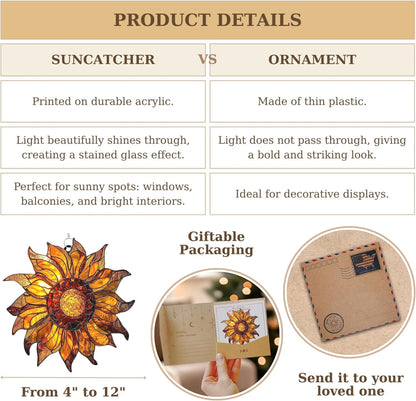 Radiant Sunflower Acrylic Suncatcher Stained Glass Effect Window Car Hanging Christmas Ornament Outdoor Indoor Decor Garden Sun Catcher Panel for Sunflower Lover for Women Mom Grandma