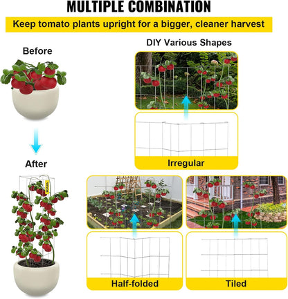 VEVOR Tomato Cages, 11.8" x 11.8" x 46.1", 5 Packs Square Plant Support Cages, Silver PVC-Coated Steel Tomato Towers for Climbing Vegetables, Plants, Flowers, Fruits
