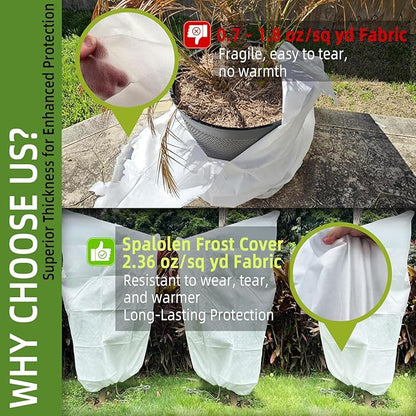 2 Pack Plant Covers Freeze Protection, 75"W x 90"H Winter Frost Blanket 2.36 oz/yd² Fabric Frost Cloth Tree Covers Shrub Jacket Bag with Zipper & Drawstring for Plants Fruit Tree Shrub Potted - White