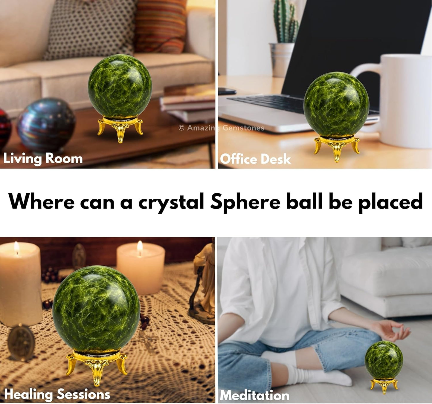 Amazing Gemstone Green Tourmaline in Matrix Crystal Ball with Stand - 2 Inches Crystal Sphere Meditation Balls for Witchcraft and Decorative Balls