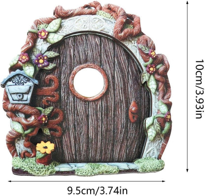 Miniature Fairy Door, Wooden Gnome Door for Trees Wall, Fairy Garden Outdoor Decor Accessories