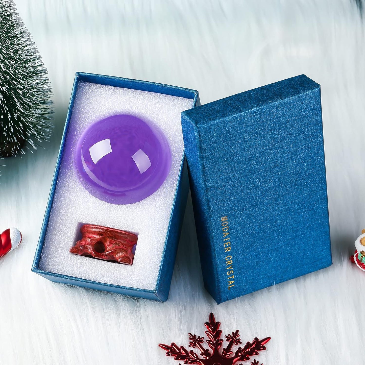 Purple 100mm/3.9 inch Large Crystal Ball with Rose Wooden Stand and Gift Box for lensball Photography,Fortune Teller,Feng Shui, Witchcraft Decor,Scrying,Magic,Quartz Crystal Orb Prop Glass Sphere