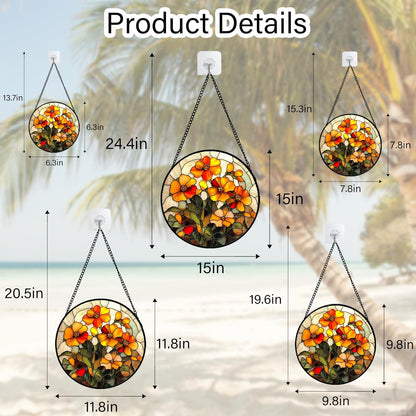 Stained Glass Window Hanging - Orange Marigolds Flowers Suncatcher for Door Garden Yard Sun Catchers Decor Christmas Mother's Day Birthday Gifts for Women Mom Nana Girlfriend Men 7.8 in