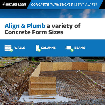 Sandbaggy Concrete Turnbuckle Form Aligner with 5" x 3" Bent Plate (35" - 37.5" Length) - Rust Resistant Steel - Adjustable Wall Brace - Aligns & Plumbs Form Walls, Columns, or Beams (35 inches, 10)