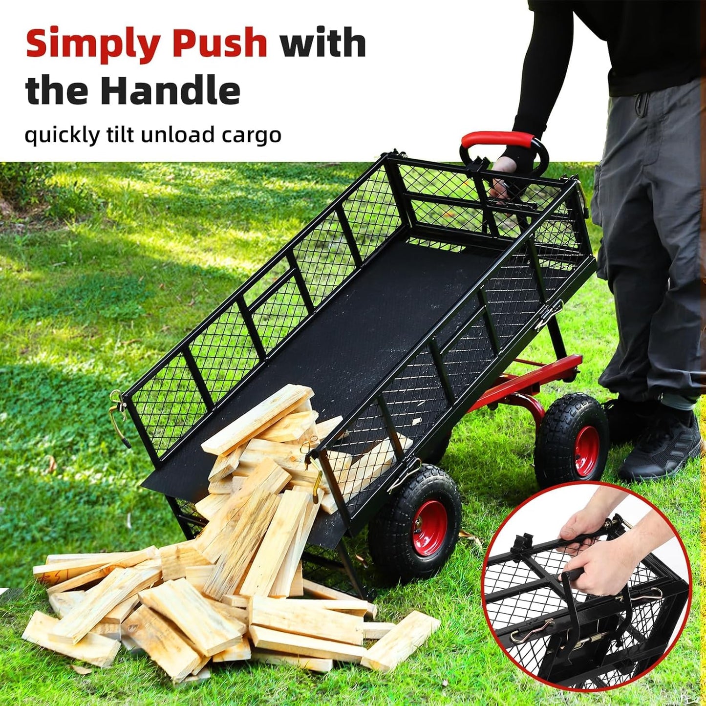 880 Lbs Heavy Duty Utility Garden Carts and Wagons with 180° Rotating Handle and Removable Sides, Steel Yard Dump Wagon Carts with 10" All Terrain Tires