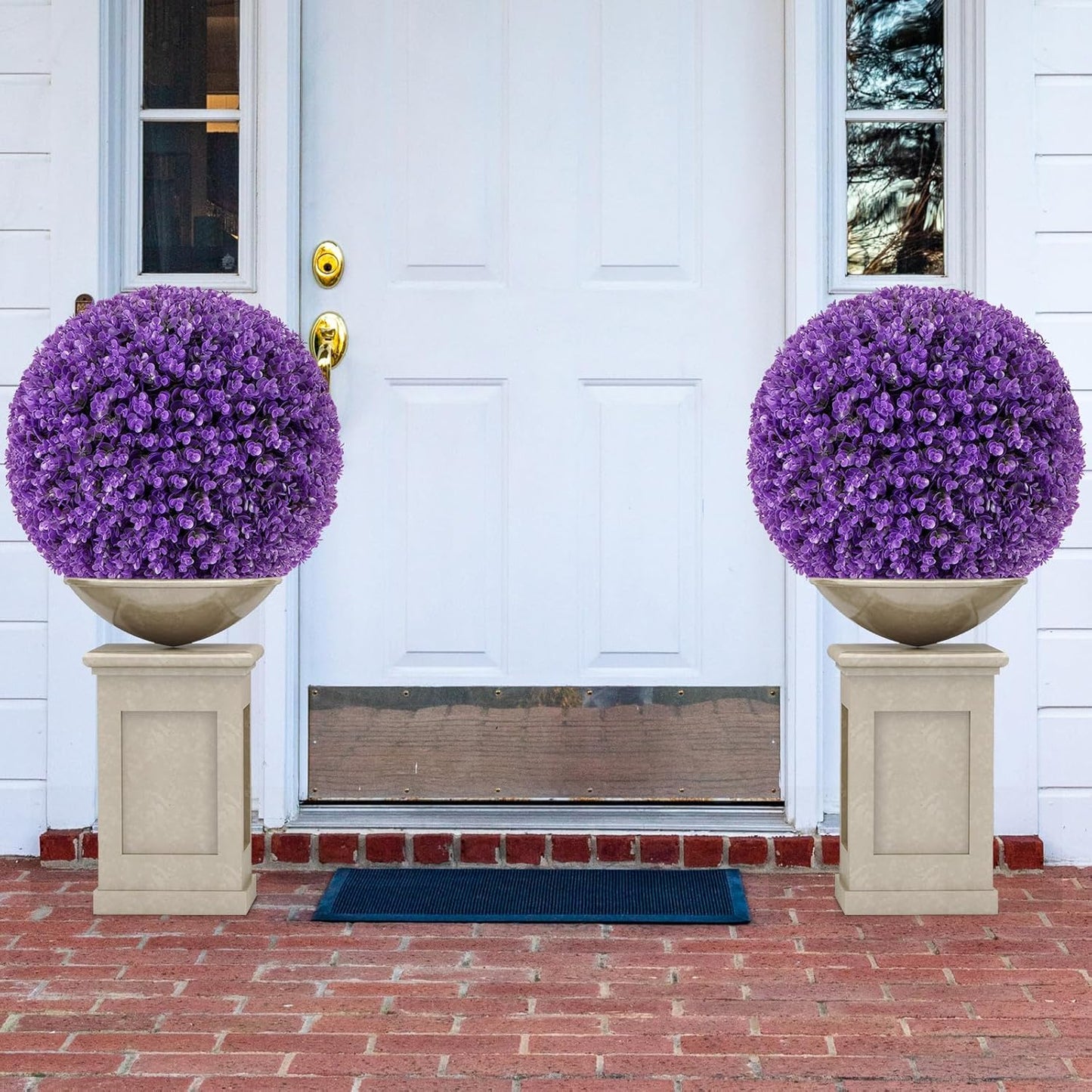 Goplus 17.5 Inch Topiary Balls Artificial Outdoor Set of 2, Faux Purple Eucalyptus Decorative Balls, Fake Plant Sphere, Round Artificial Plant Balls for Front Door, Porch, Backyard, Home Décor