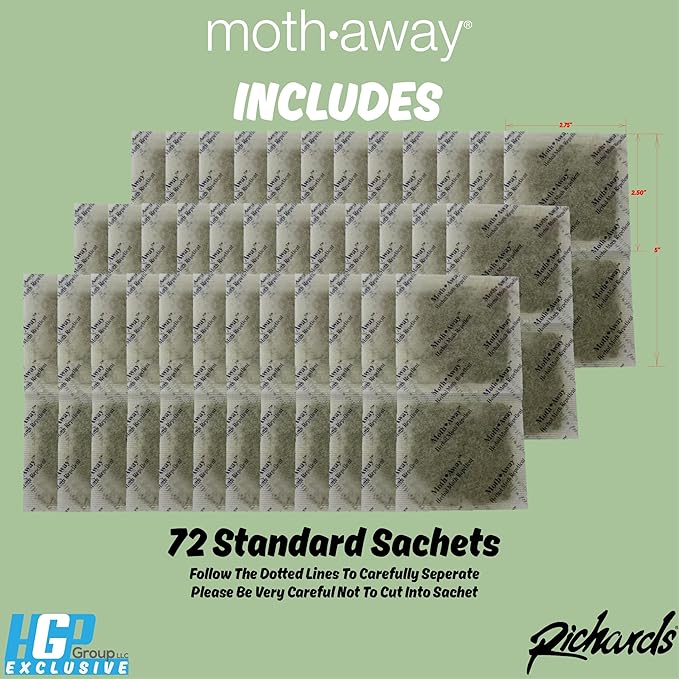Richards Homewares Moth Away Sachets – 72-Pack Value Bundle, Natural Herbal Moth Repellent, Non-Toxic & Chemical-Free, Fresh Scent for Closets, Drawers & Storage – Made in USA
