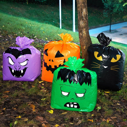 Qilery 6 Pcs Large Halloween Leaf Bags Halloween Reusable Pumpkin Lawn Trash Bags with Twist Ties for Yard, Garden, and Outdoor Party Favors Decorations