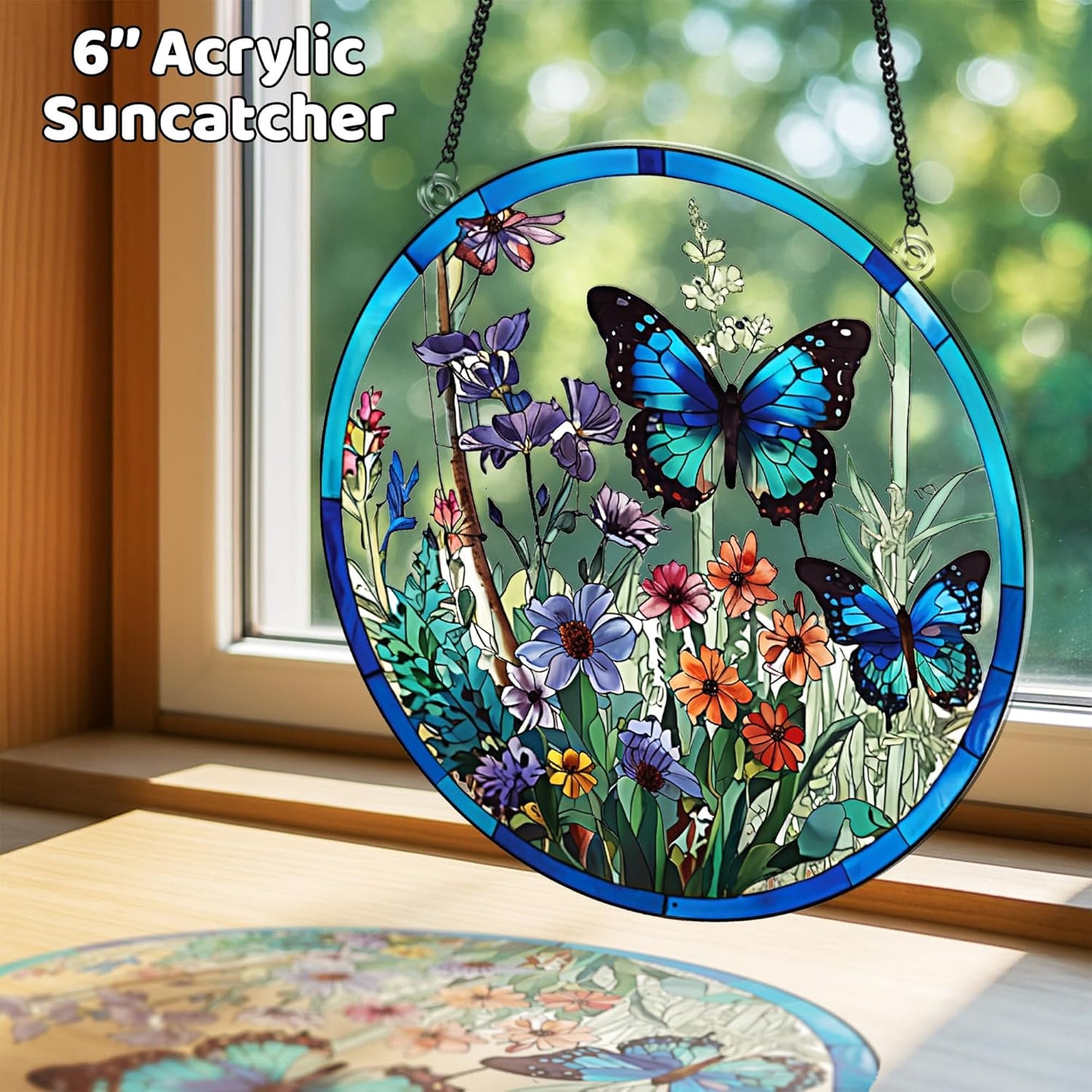 2 Cardinal Butterfly Acrylic Suncatcher, Art Decor for Home, Suncatcher for Window Hanging Indoor, Garden, Housewarming, Gift for Mom, Grandma, Women, Friend, Bird Lover SCB-A6-B3