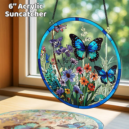2 Cardinal Butterfly Acrylic Suncatcher, Art Decor for Home, Suncatcher for Window Hanging Indoor, Garden, Housewarming, Gift for Mom, Grandma, Women, Friend, Bird Lover SCB-A6-B3