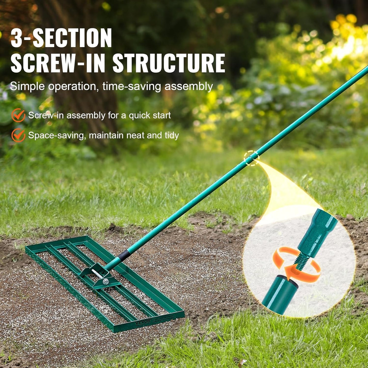 VEVOR Lawn Leveling Rake, 30" x10" Level Lawn Tool, Heavy-Duty Lawn Leveler with 78"" Steel Extended Handle, Yard Leveling Rake Suit for Garden, Golf Lawn, Farm, Green