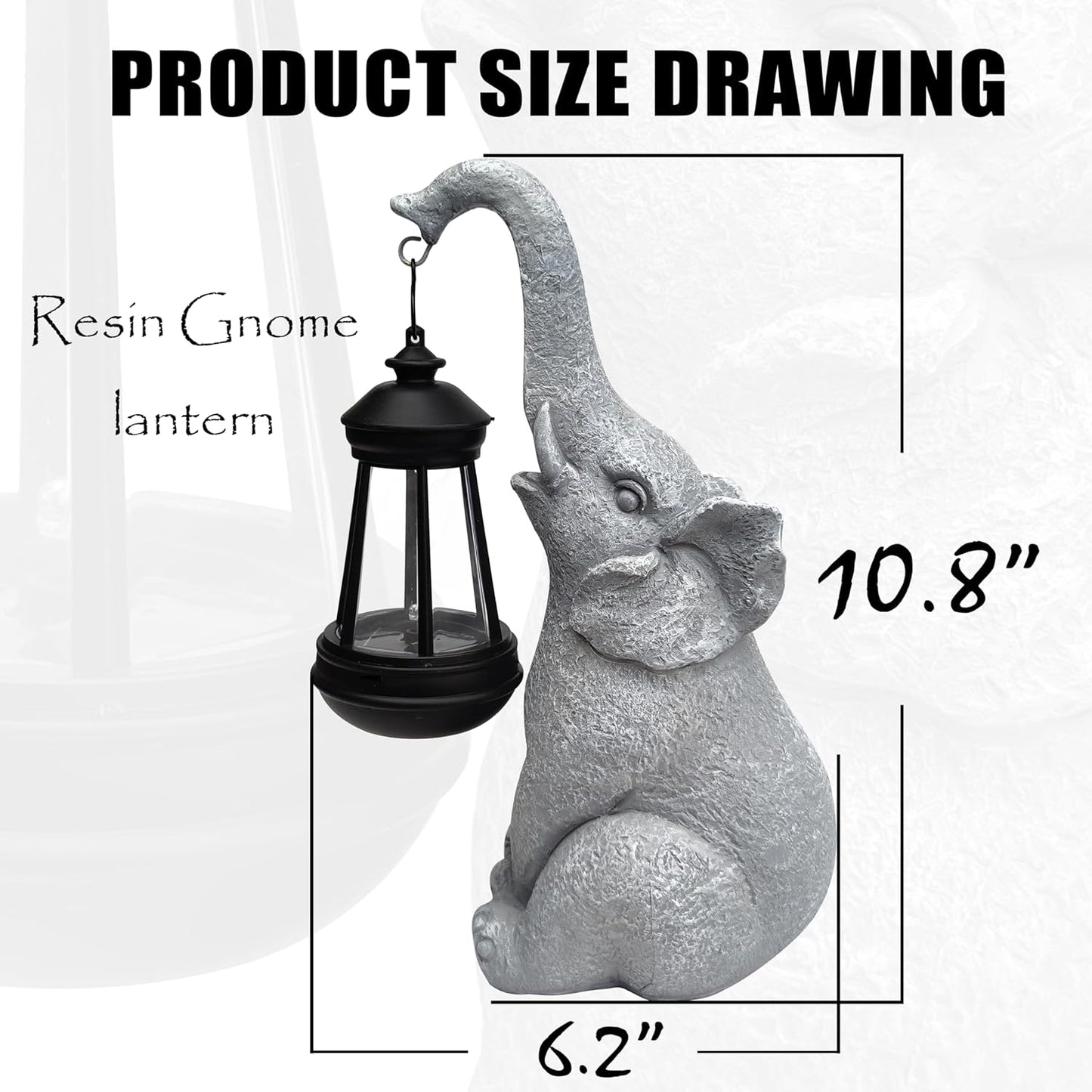 Elephant Solar Garden Statues,Resin Elephant Figurine Decorations with Solar Lights Lantern, Outdoor Figurines Lawn Garden Statue Decor Art for Lawn,Yard, Balcony Ornament.