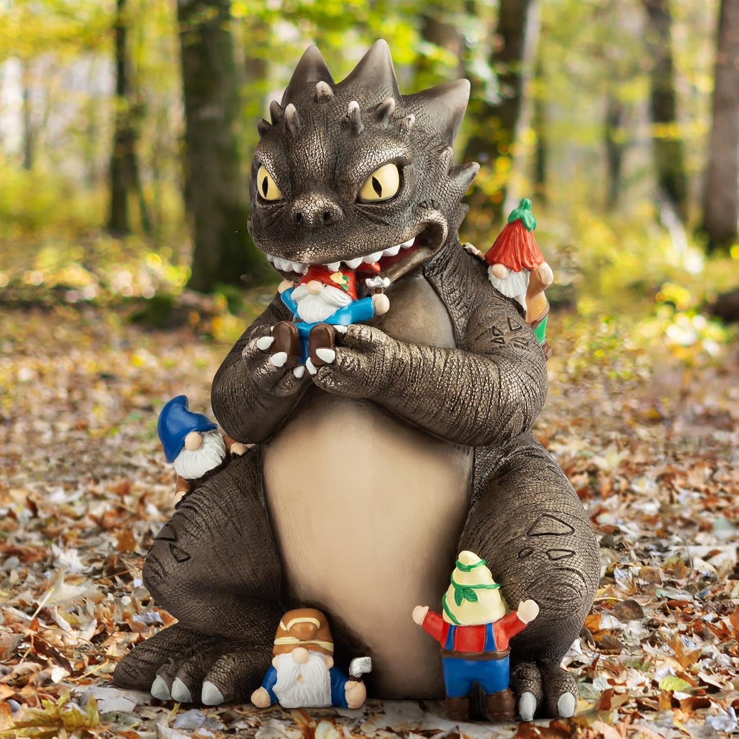 Garden Decor Statue, Dinosaur Eating Gnomes Garden Statues Outdoor Decor, Funny Monster Gnome Figurine Outside Clearance for Patio Yard Decorations Gift