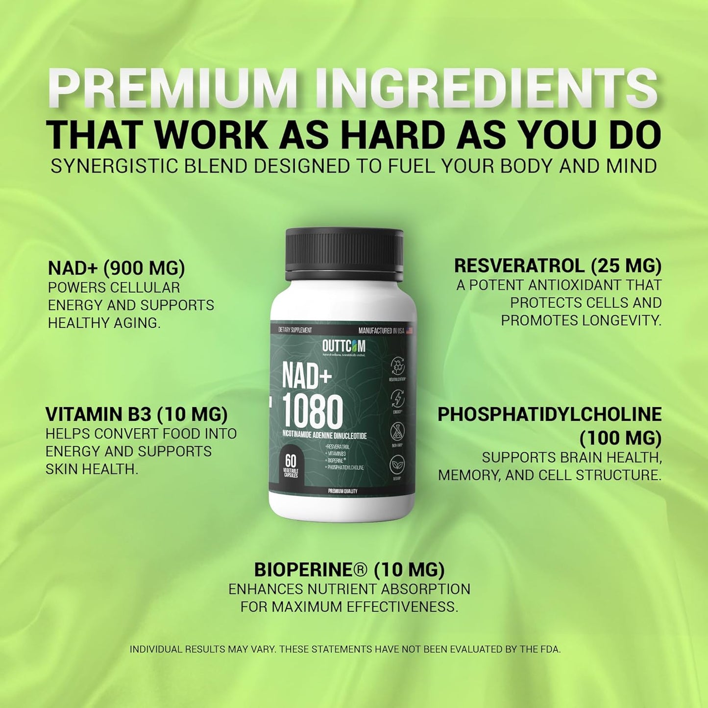 NAD+ Supplement w/ Resveratrol, B12, Phosphatidylcholine & Bioperine – 900mg NAD+ Capsule, 60 Vegan, Non-GMO, Gluten-Free Capsules – Cellular Energy, Bioavailability, Liposomal NAD+ & NMN Alternative