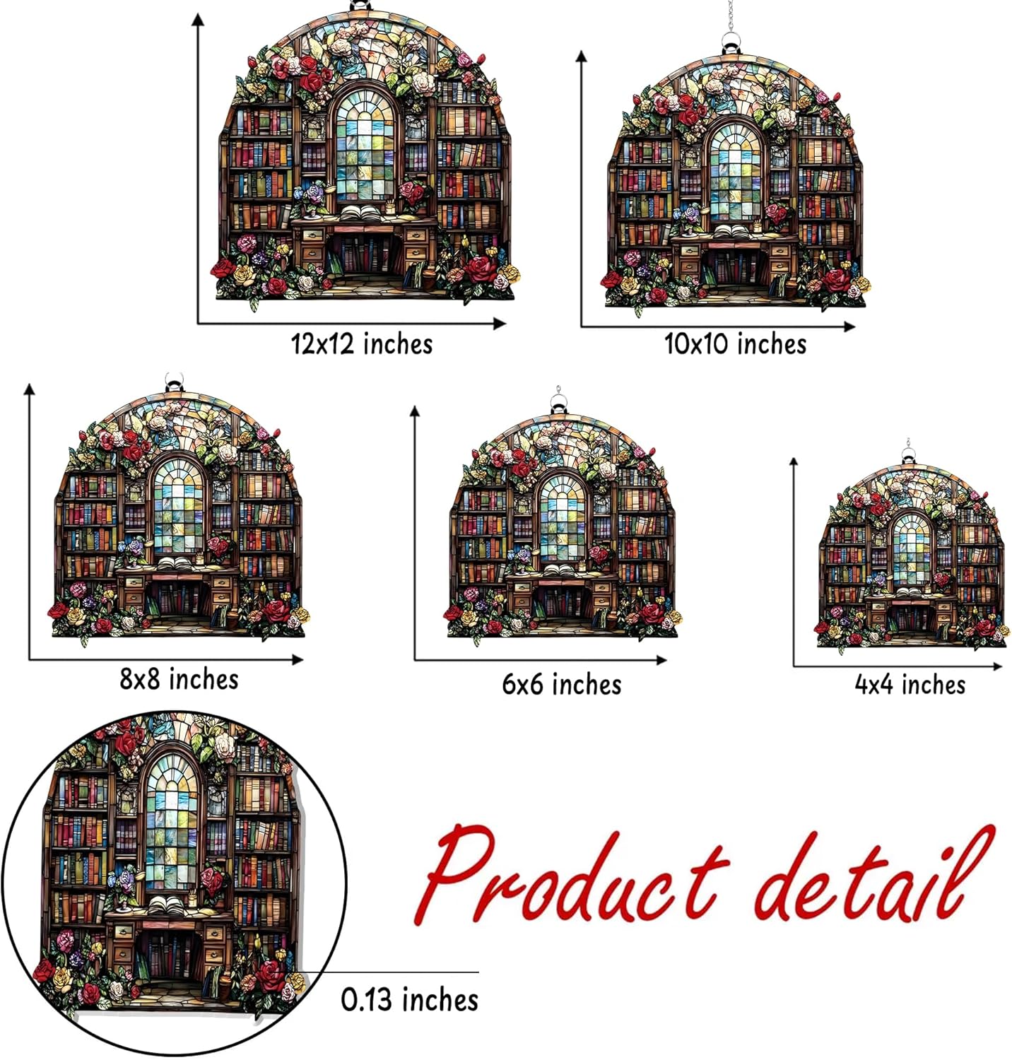 Book and Flower Bookish Acrylic Suncatcher Stained Glass Effect Window Car Hanging Christmas Ornament Indoor Outdoor Decor Garden Bookworm Sun Catcher Book Lover for Women Mom Grandma
