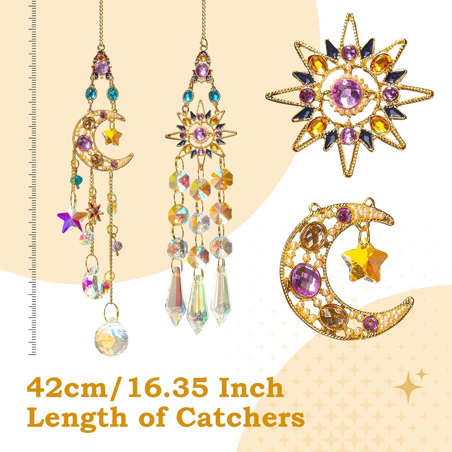 2 PCS Crystal Suncatcher,Colorful Sun&Moon Sun Catchers Indoor Window Hanging with Crystals Light Catcher Tree of Life Crystal Suncatchers Prism Hanging for Indoor Outdoor Home Garden Wedding Decor