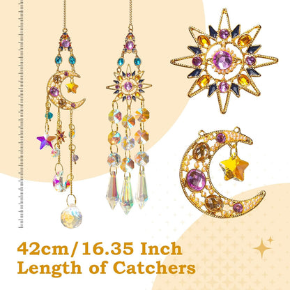 2 PCS Crystal Suncatcher,Colorful Sun&Moon Sun Catchers Indoor Window Hanging with Crystals Light Catcher Tree of Life Crystal Suncatchers Prism Hanging for Indoor Outdoor Home Garden Wedding Decor