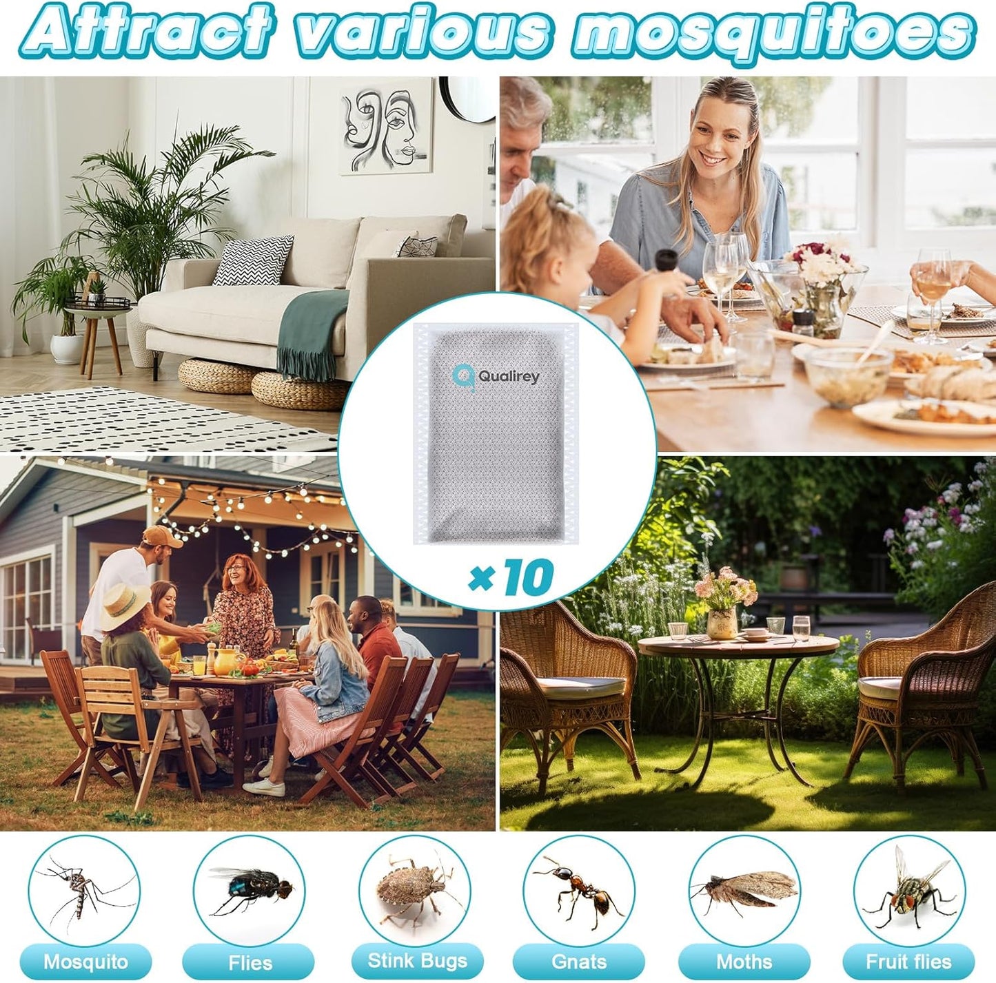 10 Pack Mosquito Attractant in Bulk, Lure for Bug Zapper Bait Refill Compatible with All Mosquito Trap Enhances Catch Rates for Indoor Outdoor Traps, Safe and Long Lasting