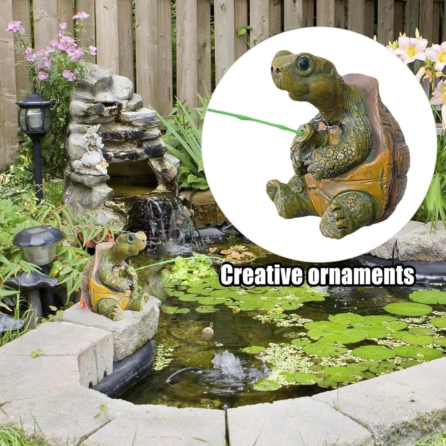 Banax Charming Resin Turtle Fishing Statue, Statue Cute Handmade Turtles Figurine Decor for Outdoor Garden, Patio, and Pond Decor, Ideal Gift Turtle Decor