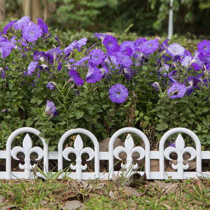 Evelyne White Garden Border Plastic Edging: Wrought Iron Design - 27pcs White Yard Landscaping Fence Liner Lawn Edge Barrier - 35ft Kit of Decorative Lawn Landscape Panels Elements