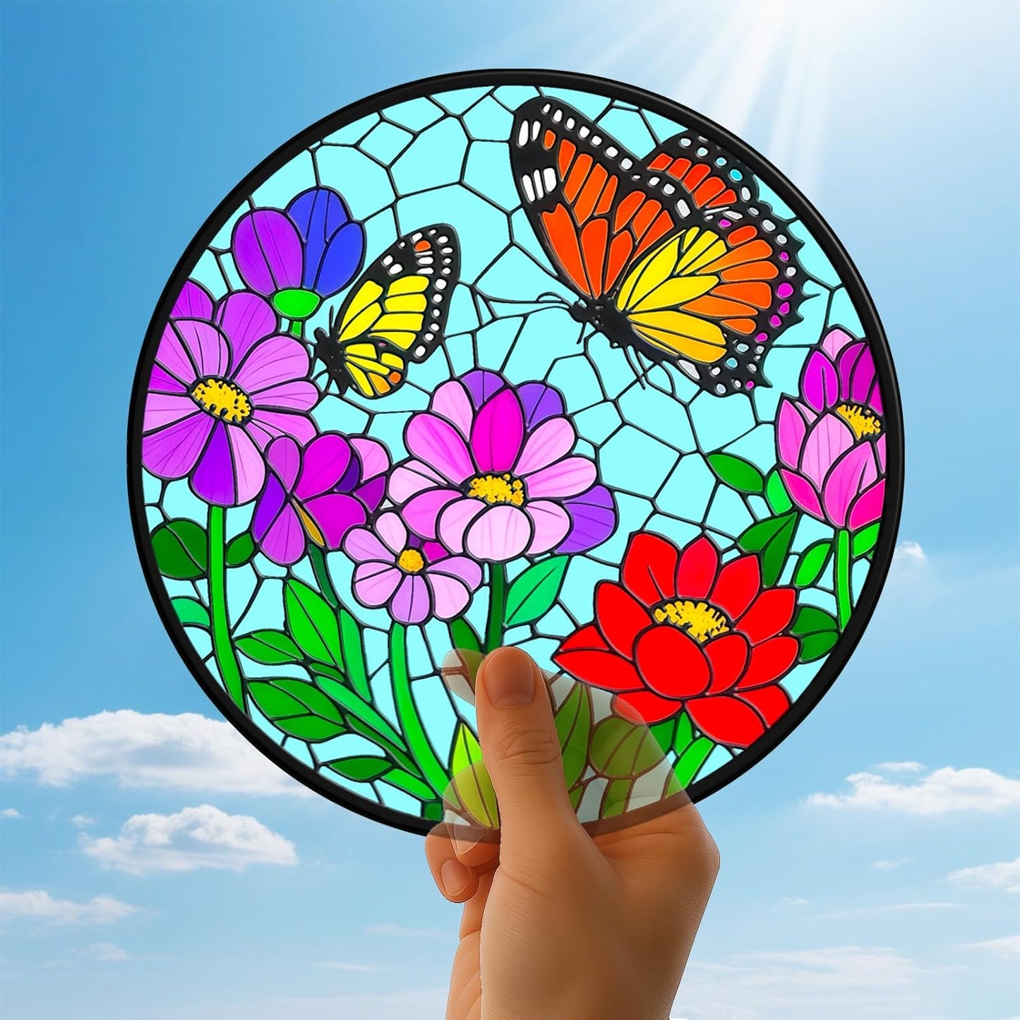 Flower Butterfly Suncatchers for Windows Hanging - 8 in Stained Glass Sun Catchers Indoor Window Decor, Suncatcher Stain Glass Window Hanging for Home, Gifts for Holiday or Wall Art