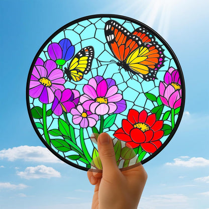 Flower Butterfly Suncatchers for Windows Hanging - 8 in Stained Glass Sun Catchers Indoor Window Decor, Suncatcher Stain Glass Window Hanging for Home, Gifts for Holiday or Wall Art