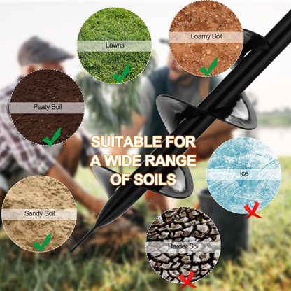 2 in 1 Hand Auger Spiral Drill for Planting, 4 X 44.5inch Post Hole Digger Manual Auger for Fence Posts, Sand, Bulb, Seedlings, Tree, Mail Box, Manual Garden Spiral Hole Digging Drill with Non-Slip.