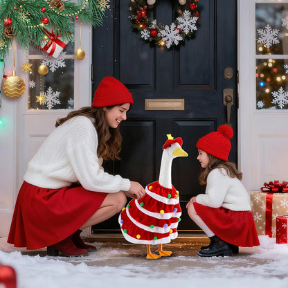 RAWILL 1PC Christmas Porch Goose Outfits,Old Lady Goose Santa Clothes for 23'' High Cement or Plastic Porch Costume for Yard Lawn Outdoor Garden Patio Xmas Holiday Decor（RED）