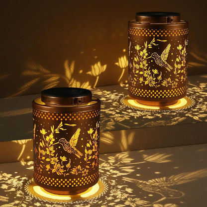 2 Pack Hummingbird Solar Lanterns Garden Decor Birthday Gifts for Women Mon Grandma Metal Hanging Solar Lights Waterproof Outdoor Decoration for Outside LED Lanterns for Yard