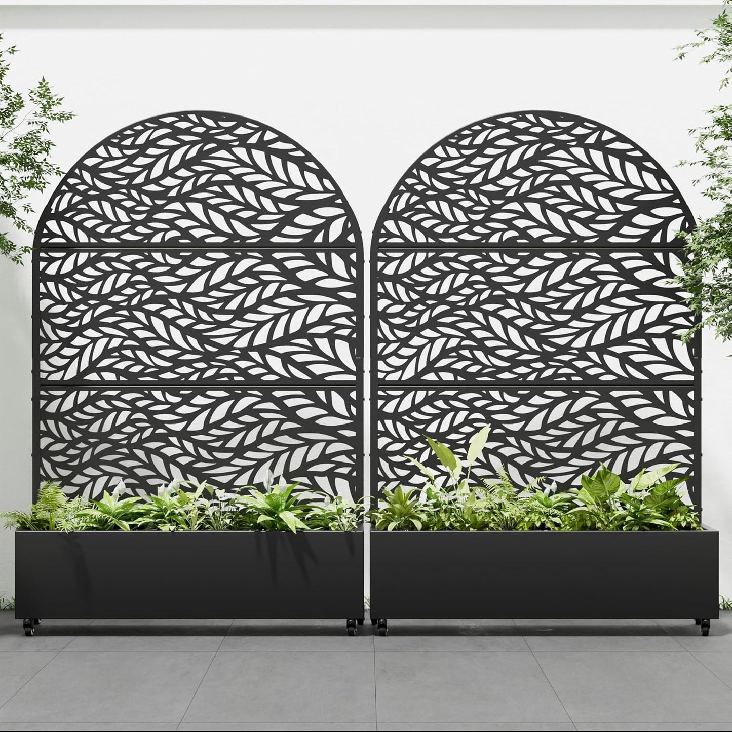 Casaphoria 72"x47" Metal Raised Garden Bed with Trellis(2 Pack), Outdoor Planter Box with Wheels & Drainage Holes for Climbing Plants, Flowers, Elevated Garden Kit, Black-Spring-Arched