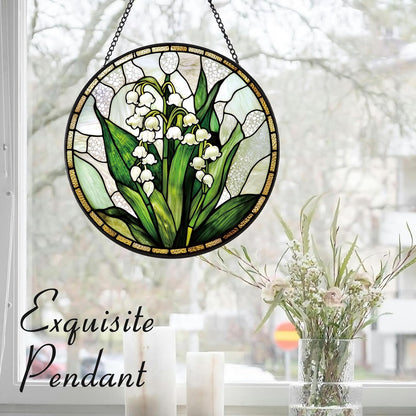 Lily of The Valley Flower Suncatcher -7.9 in Stained Glass Window Hanging Sun Catcher Garden Decor